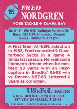 1984 Topps USFL #122 Fred Nordgren Back