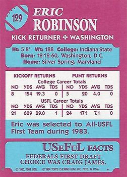 1984 Topps USFL #129 Eric Robinson Back