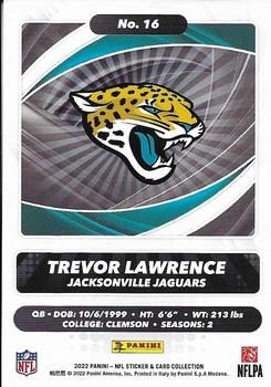 2022 Panini Sticker & Card Collection - Cards #16 Trevor Lawrence Back