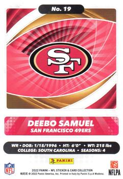2022 Panini Sticker & Card Collection - Cards #19 Deebo Samuel Back