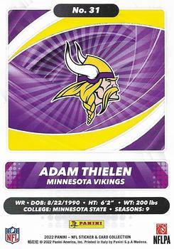 2022 Panini Sticker & Card Collection - Cards #31 Adam Thielen Back