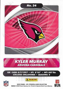 2022 Panini Sticker & Card Collection - Cards #34 Kyler Murray Back