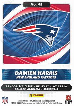 2022 Panini Sticker & Card Collection - Cards #45 Damien Harris Back