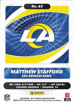 2022 Panini Sticker & Card Collection - Cards #63 Matthew Stafford Back