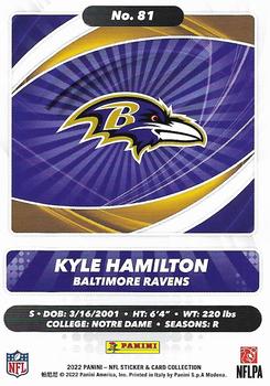 2022 Panini Sticker & Card Collection - Cards #81 Kyle Hamilton Back