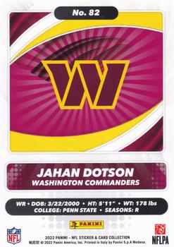 2022 Panini Sticker & Card Collection - Cards #82 Jahan Dotson Back