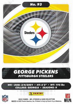 2022 Panini Sticker & Card Collection - Cards #93 George Pickens Back