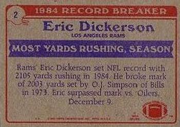 1985 Topps #2 Eric Dickerson Back