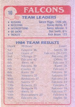 1985 Topps #10 Falcons Team Leaders Back