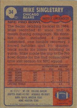 1985 Topps #34 Mike Singletary Back