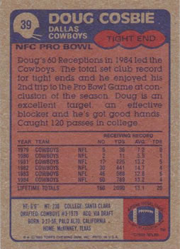 1985 Topps #39 Doug Cosbie Back