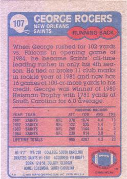 1985 Topps #107 George Rogers Back