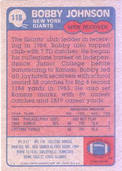 1985 Topps #118 Bobby Johnson Back
