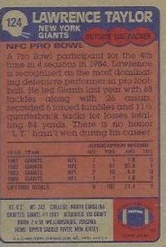 1985 Topps #124 Lawrence Taylor Back
