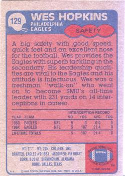 1985 Topps #129 Wes Hopkins Back