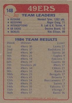 1985 Topps #148 49ers Team Leaders Back