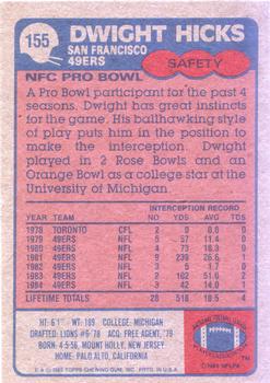 1985 Topps #155 Dwight Hicks Back