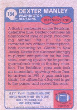 1985 Topps #184 Dexter Manley Back