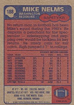 1985 Topps #188 Mike Nelms Back