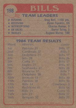 1985 Topps #198 Bills Team Leaders  Back