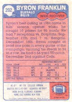 1985 Topps #202 Byron Franklin Back