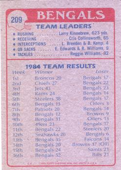 1985 Topps #209 Bengals Team Leaders Back