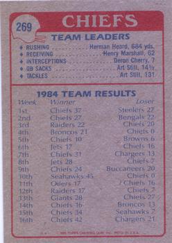 1985 Topps #269 Chiefs Team Leaders Back