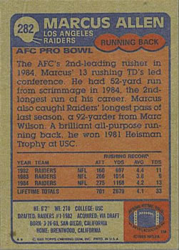 1985 Topps #282 Marcus Allen Back