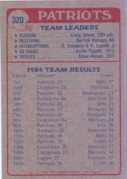 1985 Topps #320 Patriots Team Leaders Back
