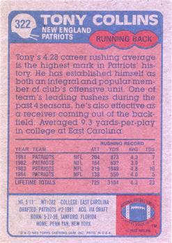 1985 Topps #322 Tony Collins Back