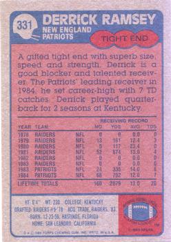1985 Topps #331 Derrick Ramsey Back