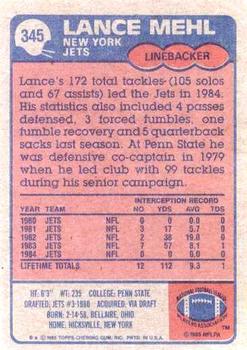 1985 Topps #345 Lance Mehl Back
