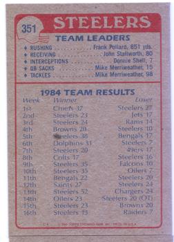 1985 Topps #351 Steelers Team Leaders Back