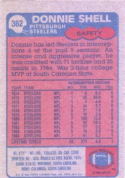 1985 Topps #362 Donnie Shell Back
