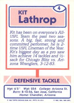 1985 Topps USFL #4 Kit Lathrop Back