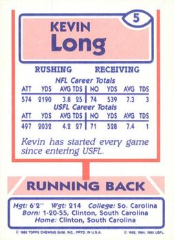1985 Topps USFL #5 Kevin Long Back