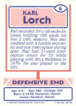 1985 Topps USFL #6 Karl Lorch Back