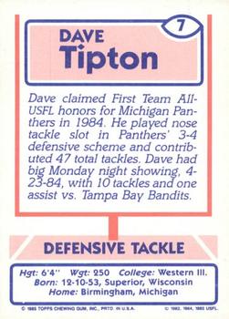 1985 Topps USFL #7 Dave Tipton Back