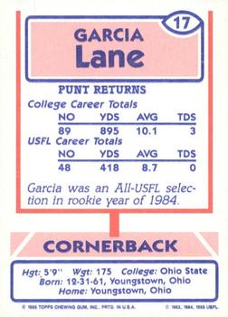 1985 Topps USFL #17 Garcia Lane Back