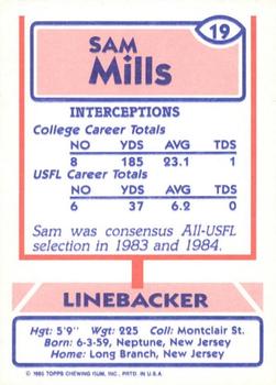 1985 Topps USFL #19 Sam Mills Back