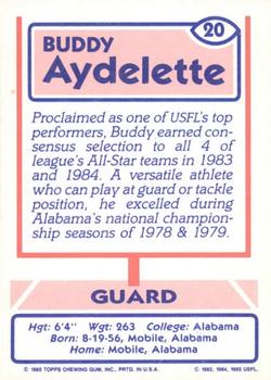 1985 Topps USFL #20 Buddy Aydelette Back