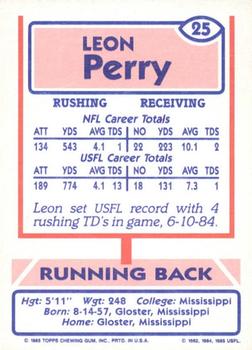 1985 Topps USFL #25 Leon Perry Back