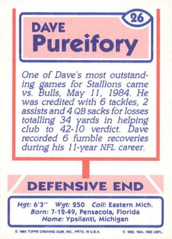 1985 Topps USFL #26 Dave Pureifory Back