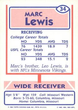 1985 Topps USFL #34 Marc Lewis Back