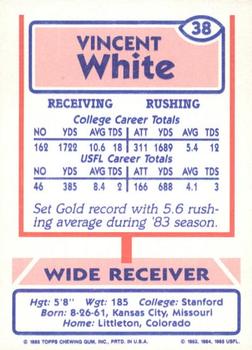 1985 Topps USFL #38 Vincent White Back
