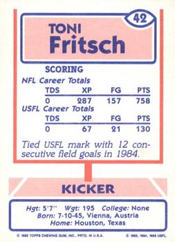 1985 Topps USFL #42 Toni Fritsch Back
