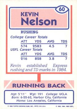1985 Topps USFL #60 Kevin Nelson Back