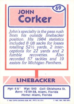 1985 Topps USFL #69 John Corker Back
