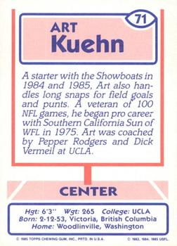 1985 Topps USFL #71 Art Kuehn Back