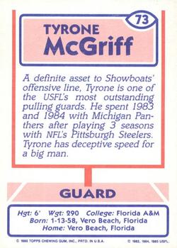 1985 Topps USFL #73 Tyrone McGriff Back